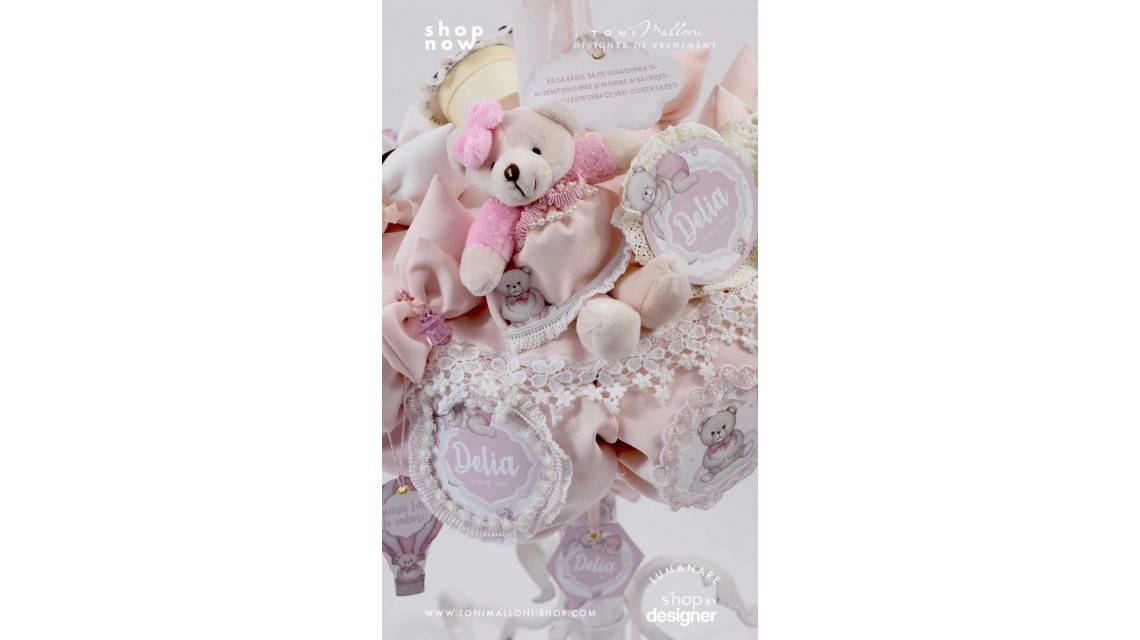 Lumanare botez cu ursulet roz Pink Bears and hot air balloons airplane 5